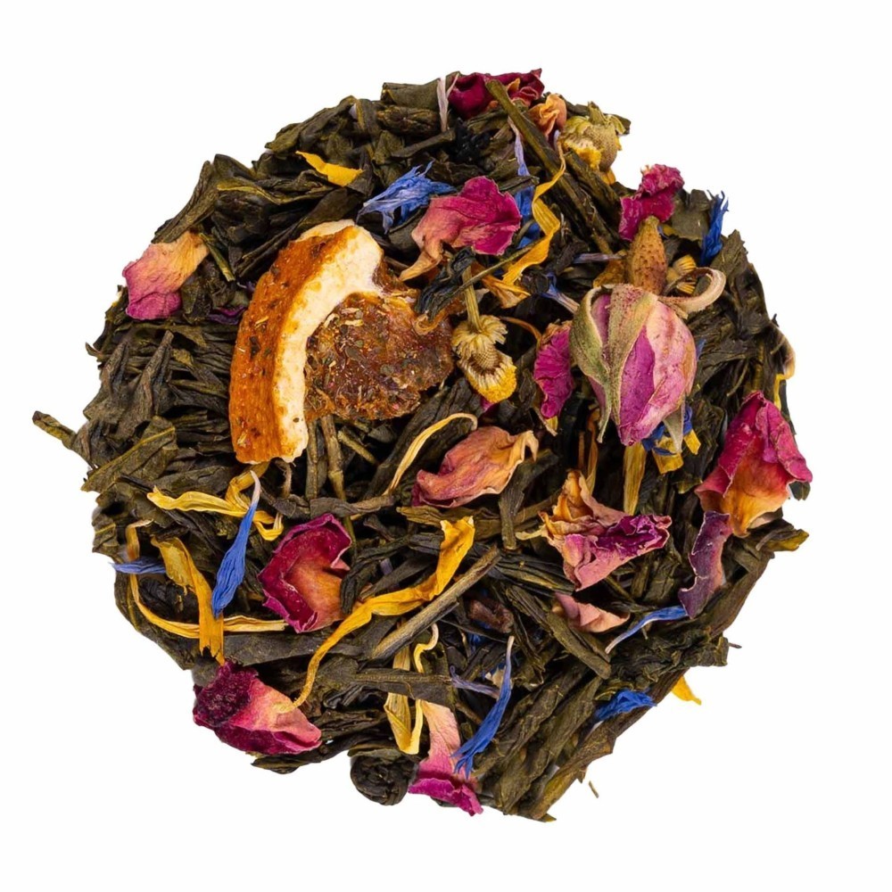 Poranny pocałunek - zielona herbata z truskawką i kwiatami | Smakołak